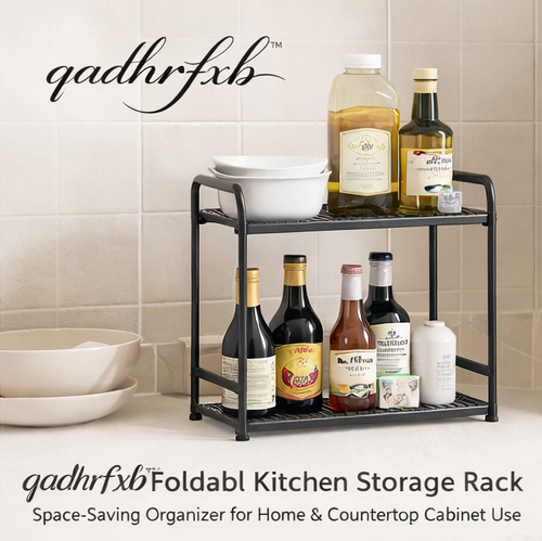 qadhrfxb™ Foldable Kitchen Storage Rack Space-Saving Organizer for Home & Living Countertop & Cabinet Use