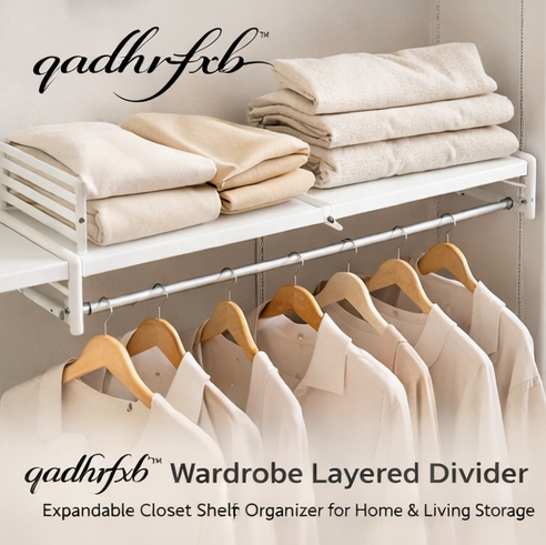 qadhrfxb™ Wardrobe Layered Divider Expandable Closet Shelf Organizer for Home & Living Storage