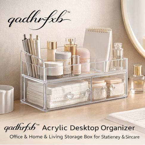 qadhrfxb™ Acrylic Desktop Organizer Office & Home & Living Storage Box for Stationery Makeup & Skincare