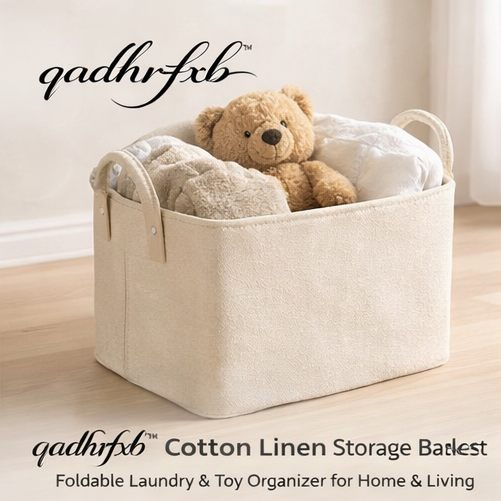 qadhrfxb™ Cotton Linen Storage Basket Foldable Laundry & Toy Organizer for Home & Living
